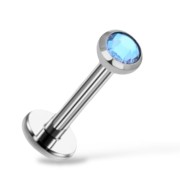 Labret tytanowy srebrny z niebieską cyrkonią