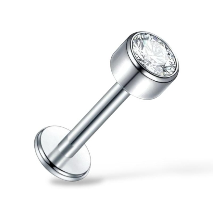 Tytanowy Labret z białą cyrkonią