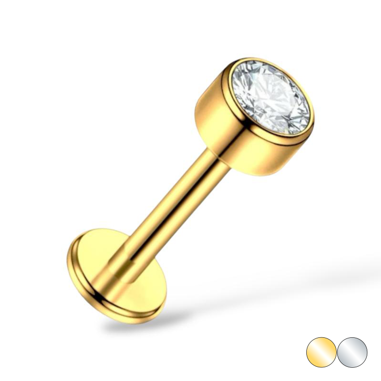 Tytanowy Labret z białą cyrkonią