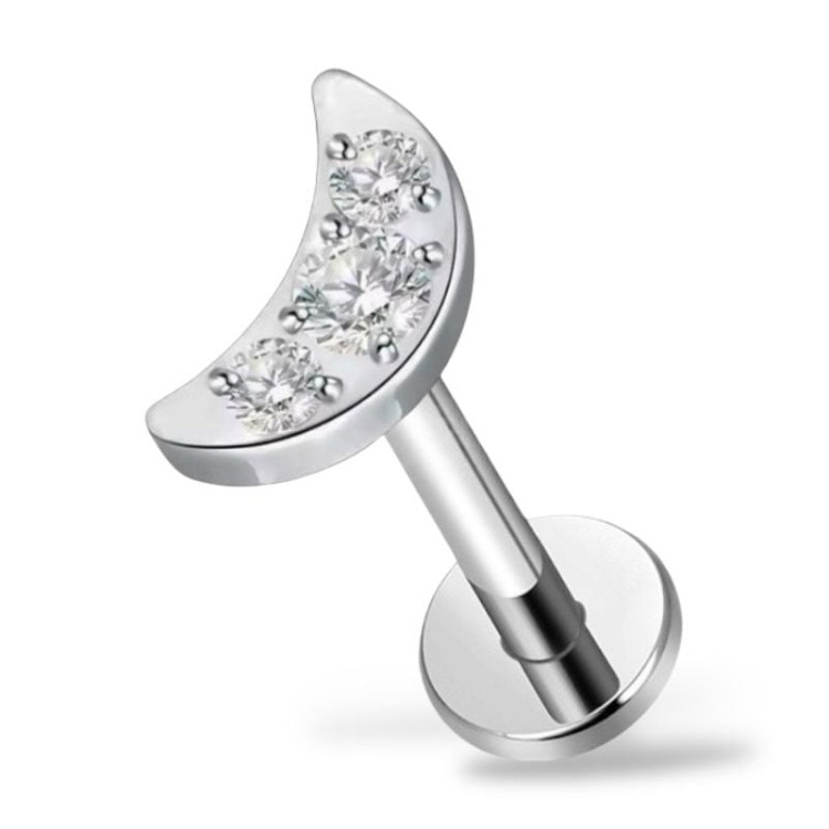 Tytanowy labret księżyc z cyrkoniami