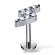 Tytanowy złoty labret z błyskawicą i cyrkoniami