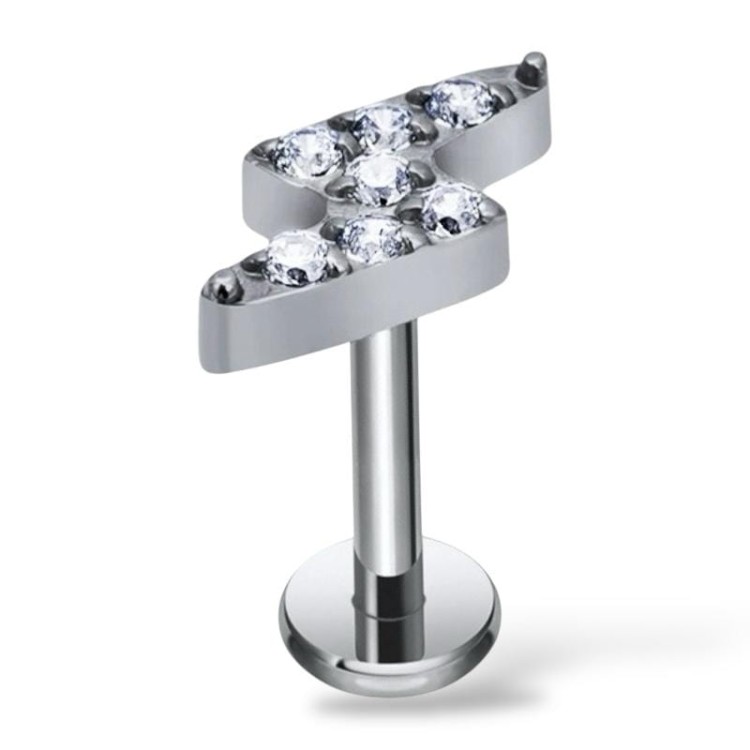 Tytanowy złoty labret z błyskawicą i cyrkoniami