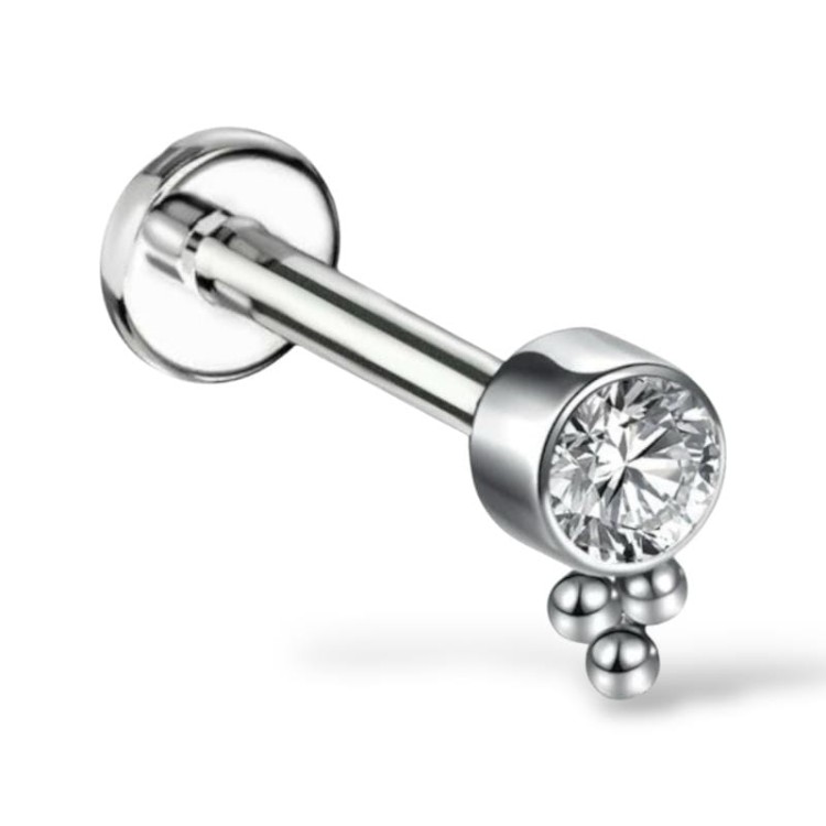 Tytanowy Labret z cyrkonią i kuleczkami