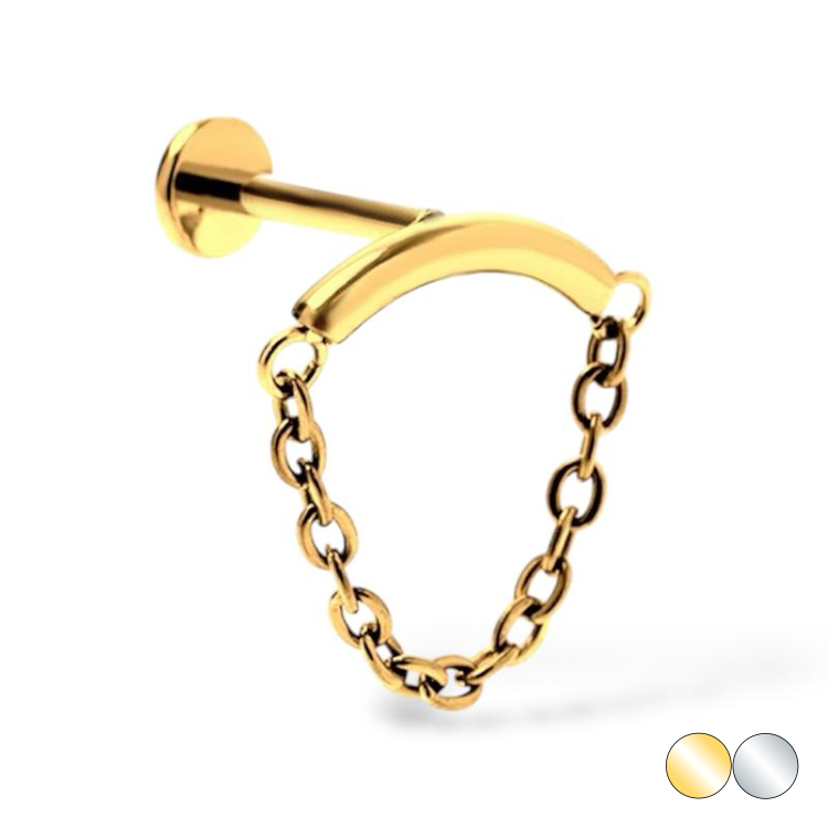 Tytanowy labret z łańcuszkiem