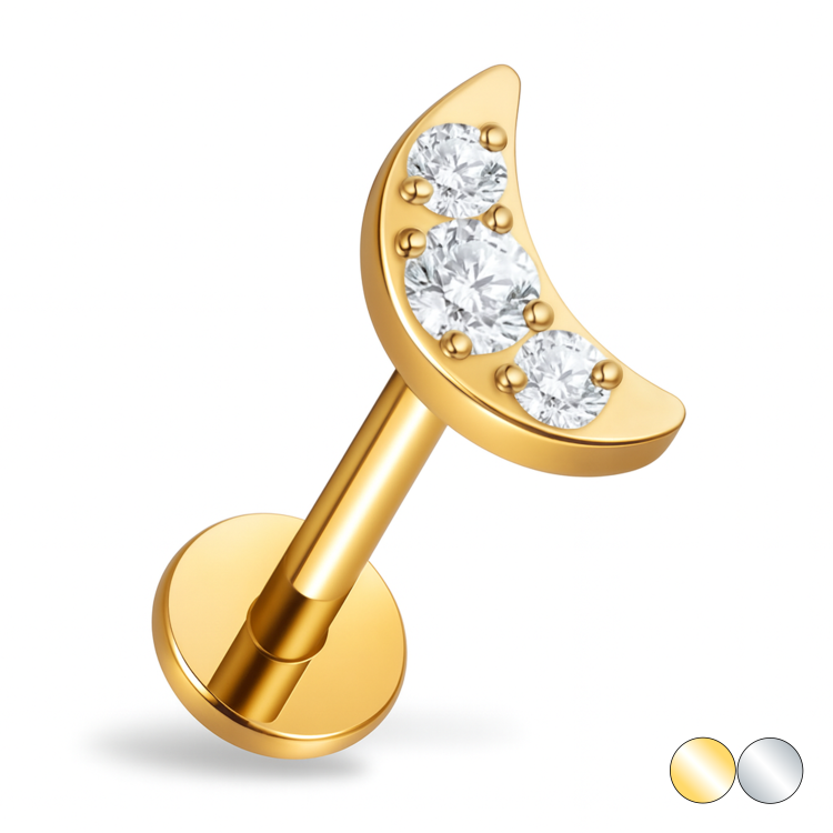 Tytanowy labret księżyc z cyrkoniami
