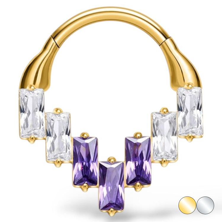Tytanowy clicker z prostokątnymi kamieniami ametyst