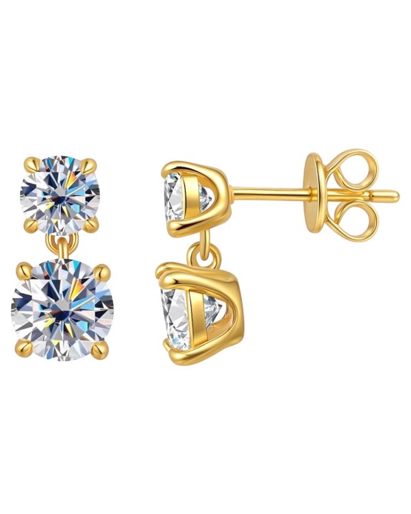 Pozłacane srebrne kolczyki z moissanite - SREBRO 925