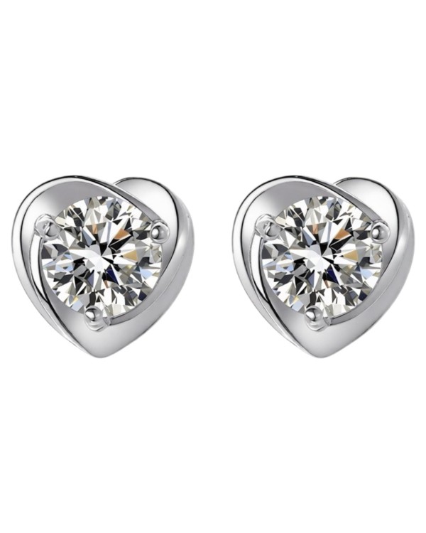 Srebrne kolczyki serca z moissanite - SREBRO 925