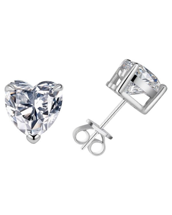 Kolczyki srebrne serca z kamieniem moissanite - SREBRO 925
