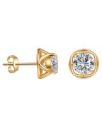Pozłacane srebrne klasyczne kolczyki z moissanite 7mm - SREBRO 925