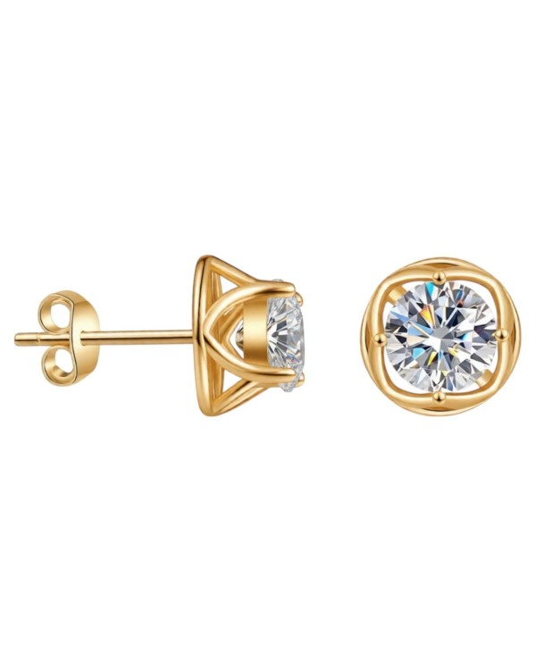 Pozłacane srebrne klasyczne kolczyki z moissanite 7mm - SREBRO 925