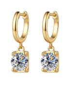 Pozłacane klasyczne kolczyki wiszące z moissanite - SREBRO 925