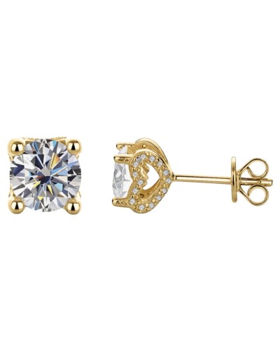 Pozłacane srebrne kolczyki sztyfty z moissanite - SREBRO 925