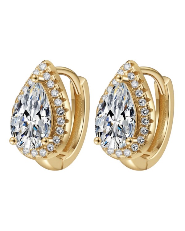 Pozłacane srebrne kolczyki łezka z moissanite - SREBRO 925