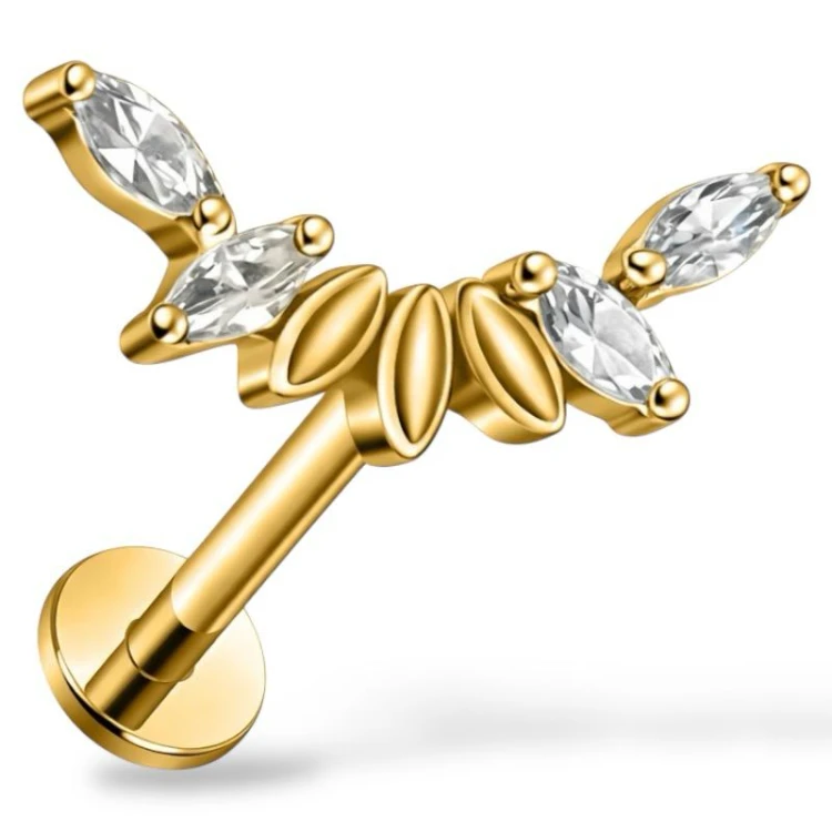Kolczyk labret złoty ozdobny cluster