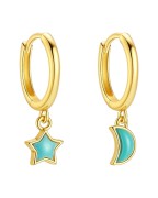 Kolczyki clicker z turkusowymi gwiazdkami i księżycami - SREBRO 925