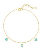 Bransoletka złota z turkusowymi gwiazdkami i księżycami - SREBRO 925