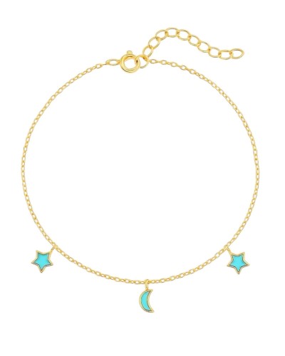 Bransoletka złota z turkusowymi gwiazdkami i księżycami - SREBRO 925