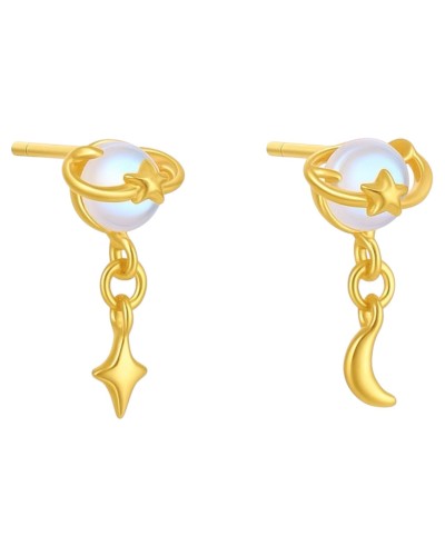 Kolczyki sztyfty złote z planetą i księżycem - SREBRO 925