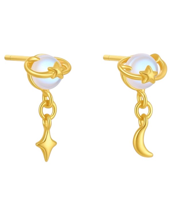 Kolczyki sztyfty złote z planetą i księżycem - SREBRO 925