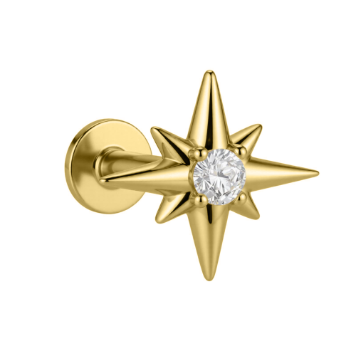 Labret złoty gwiazda - SREBRO 925