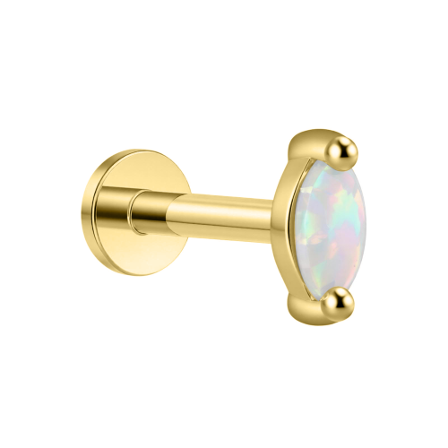 Złoty labret markiza opal - SREBRO 925