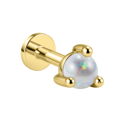 Złoty labret okrągły opal - SREBRO 925 (