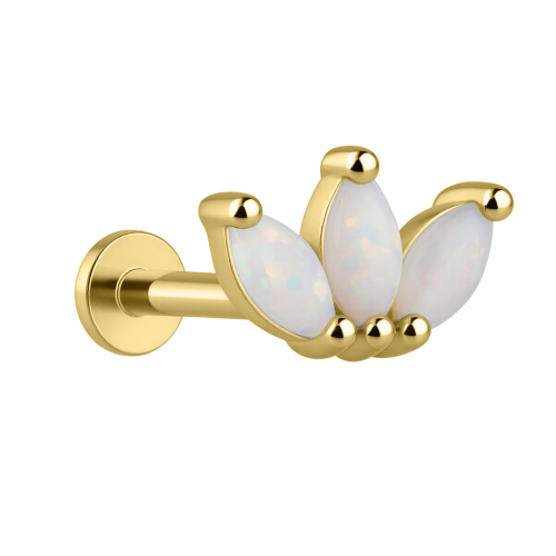 Złoty labret potrójna markiza opal - SREBRO 925