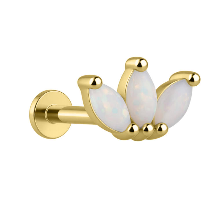 Złoty labret potrójna markiza opal - SREBRO 925