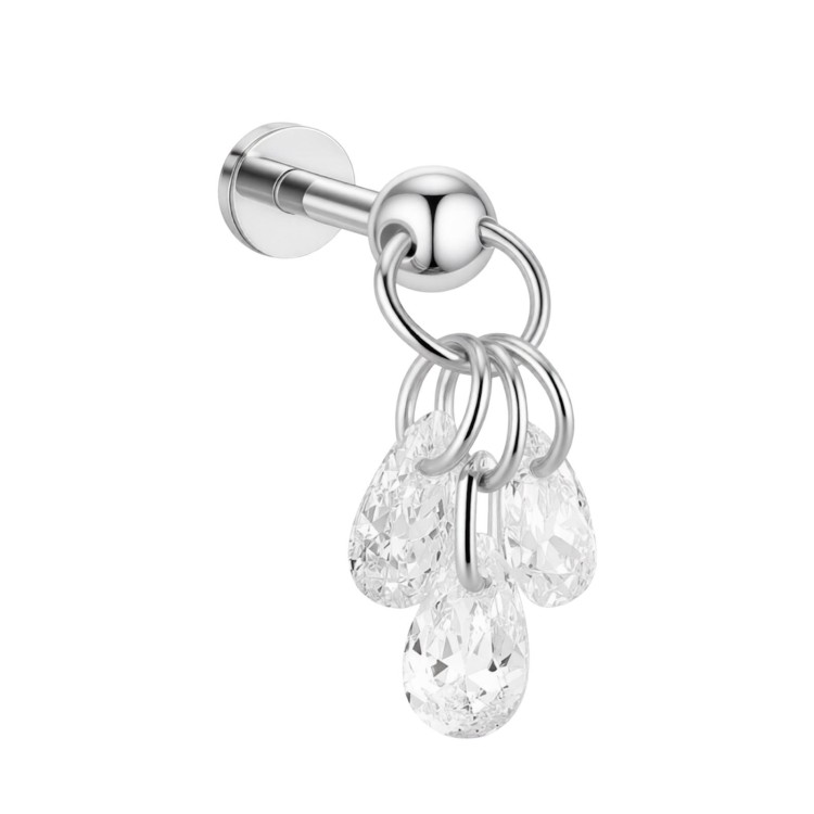 Srebrny labret z białymi cyrkoniami - SREBRO 925
