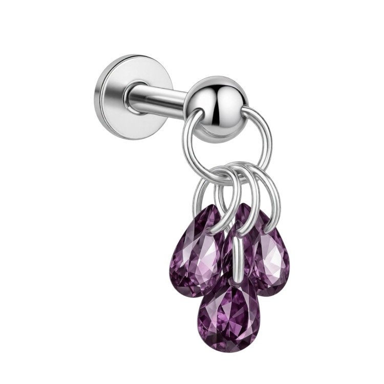 Srebrny labret z fioletowy ozdobnymi cyrkoniami - SREBRO 925