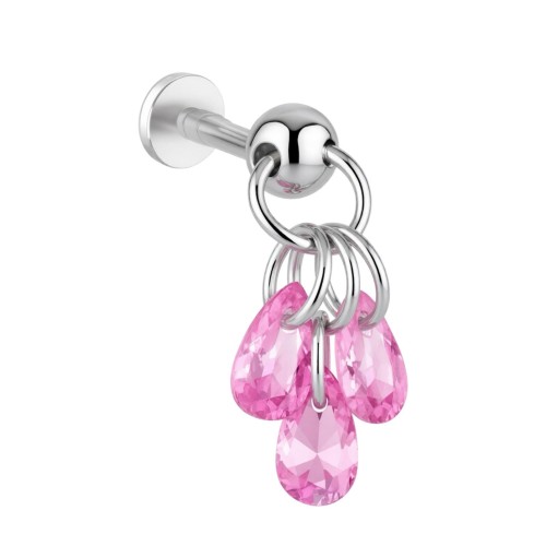 Srebrny labret z różowymi cyrkoniami - SREBRO 925