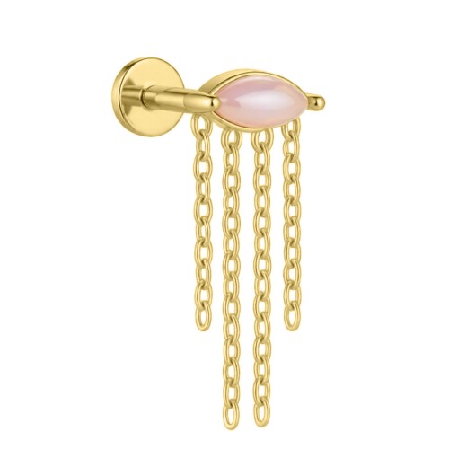 Złoty labret ozdobny z łańcuszkami - SREBRO 925