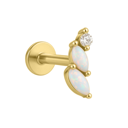 Złoty labret ozdobny opal z cyrkonią- SREBRO 925