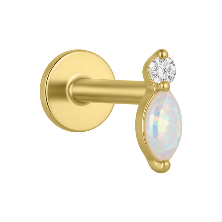 Złoty labret opal z cyrkonią- SREBRO 925