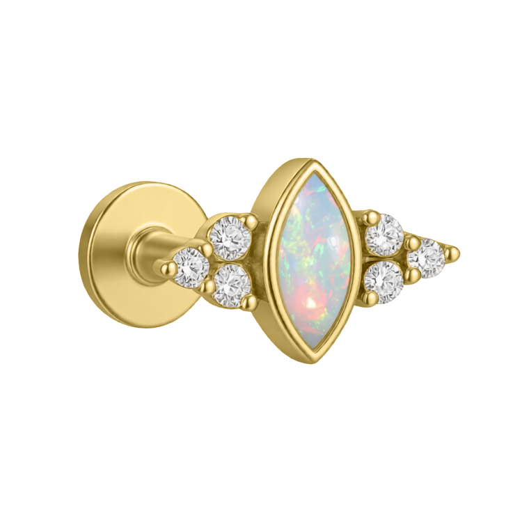 Złoty labret ozdobny magiczny opal - SREBRO 925