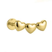 Złoty labret ozdobny w serduszka - SREBRO 925