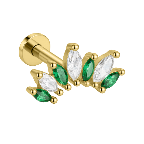 Złoty labret zielona korona - SREBRO 925