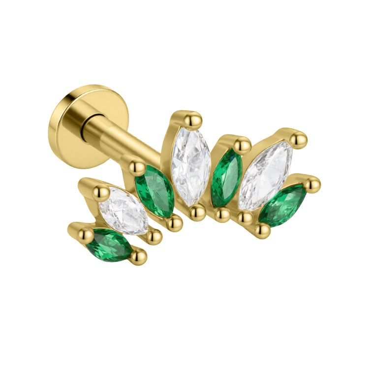 Złoty labret zielona korona - SREBRO 925