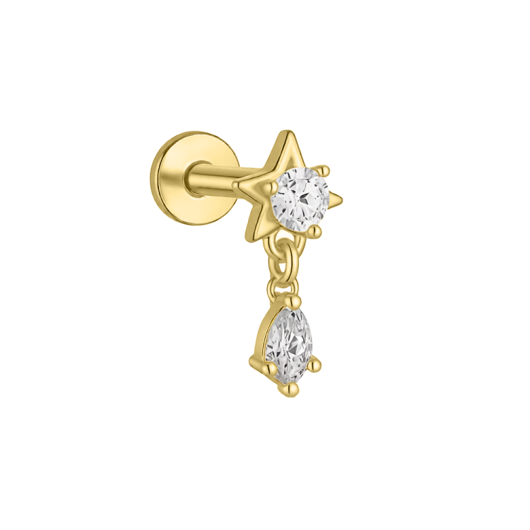 Złoty labret z gwiazdką- SREBRO 925