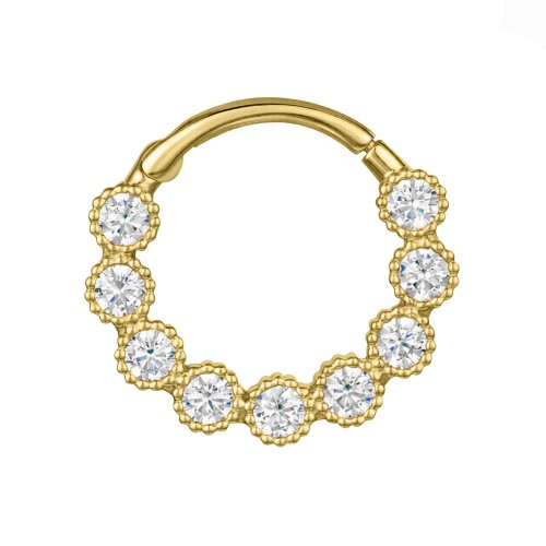 Clicker złoty z kwiatową oprawą cyrkonii – SREBRO 925